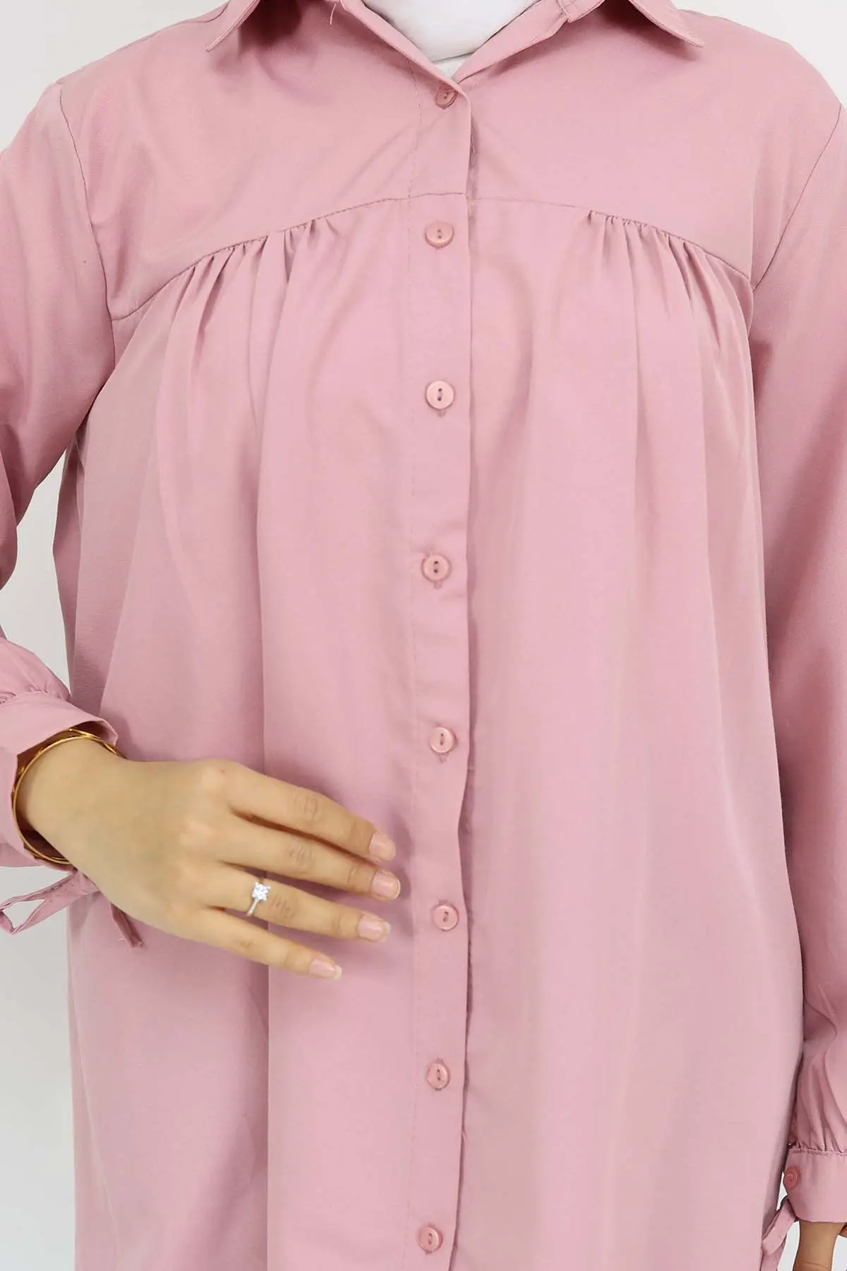 Kolları Bağcıklı Tesettür Gömlek Pudra 12030-detail