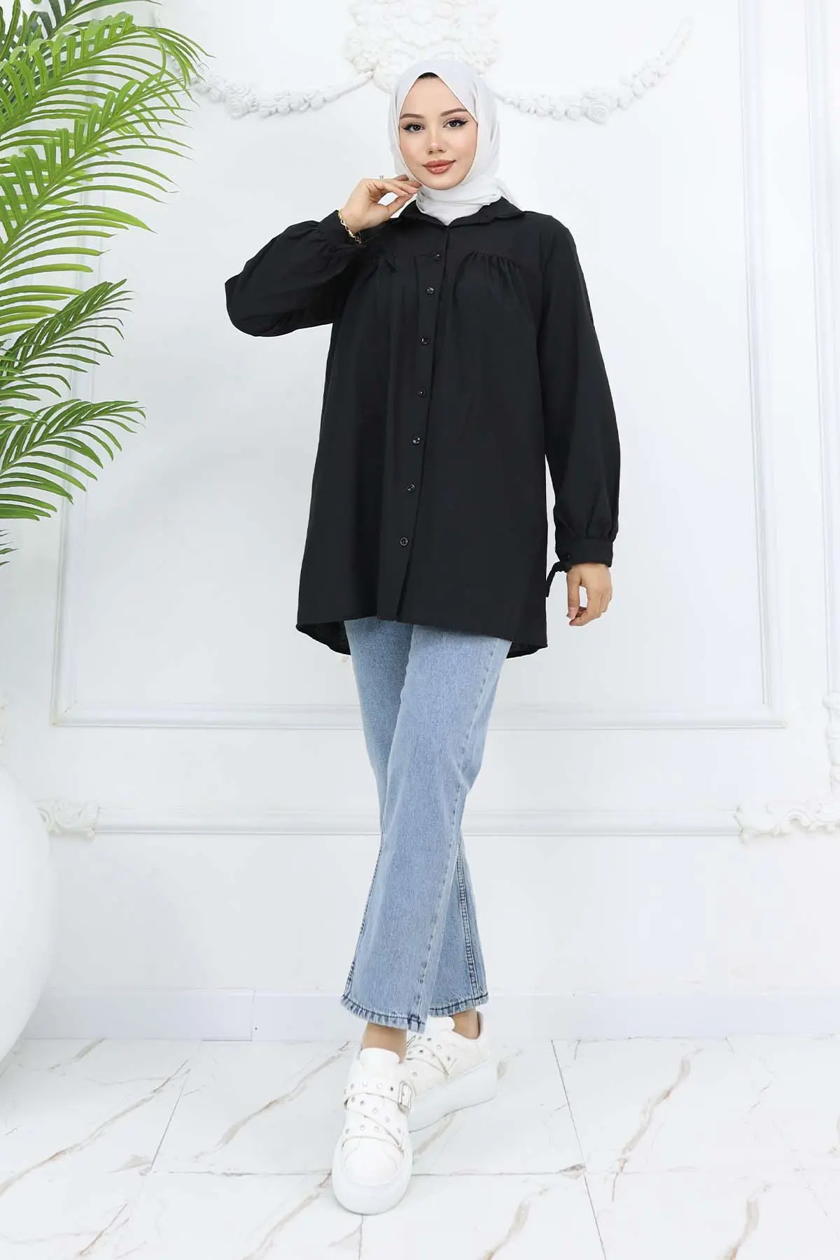 Kolları Bağcıklı Tesettür Gömlek-detail