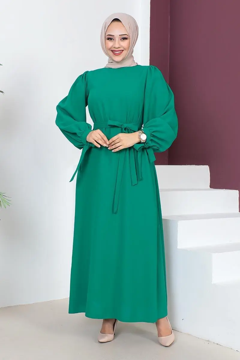 Kolları Bağlamalı Tesettür Elbise Yeşil-detail