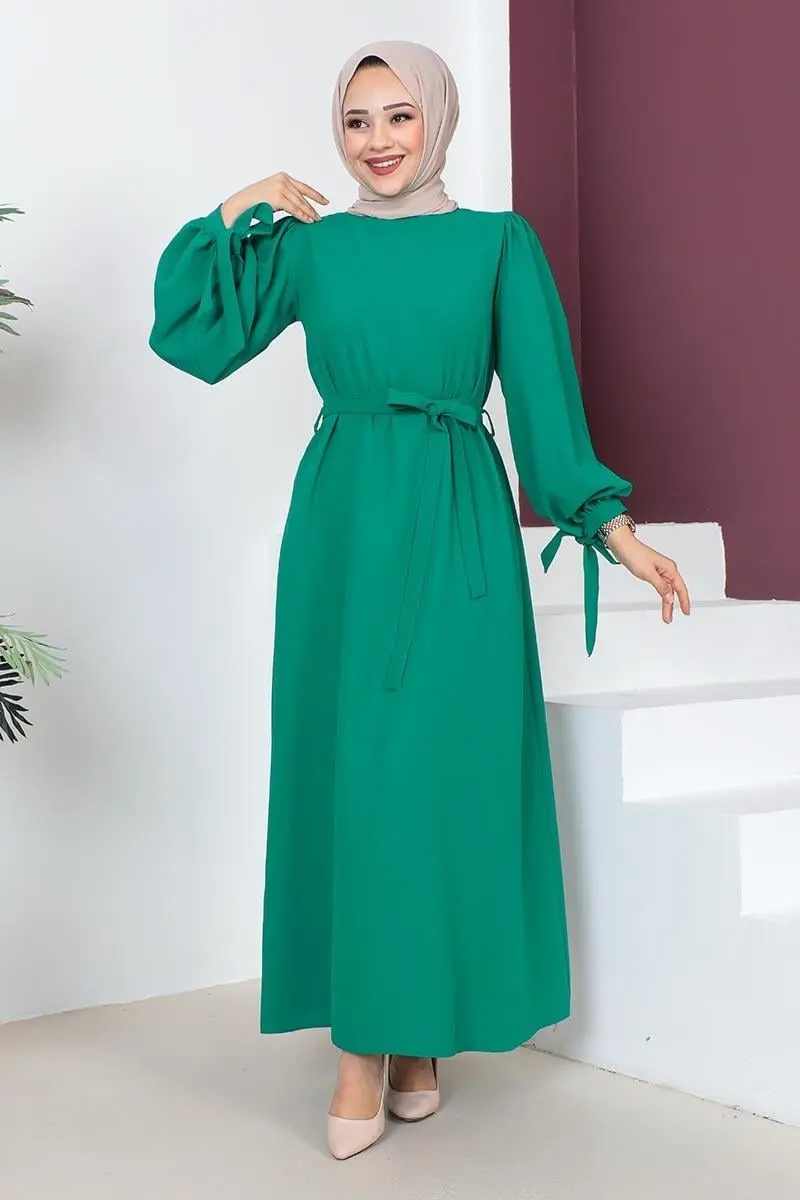Kolları Bağlamalı Tesettür Elbise Yeşil-detail