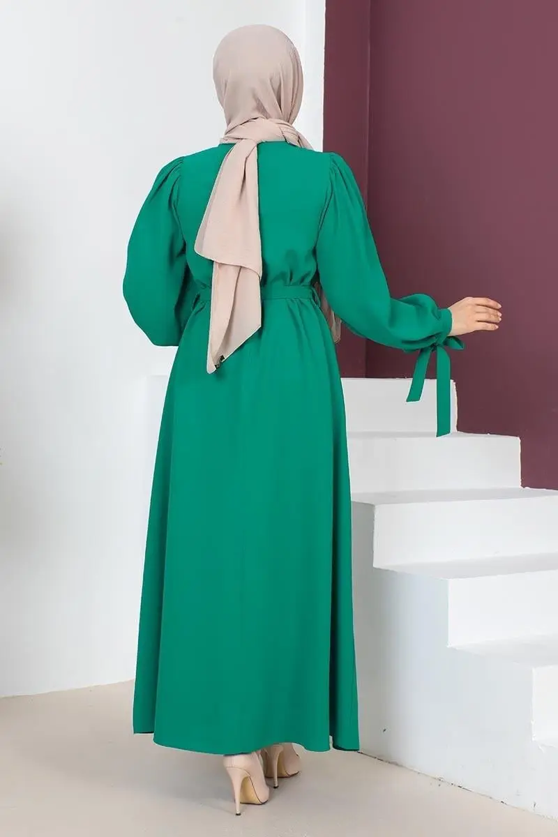 Kolları Bağlamalı Tesettür Elbise Yeşil-detail