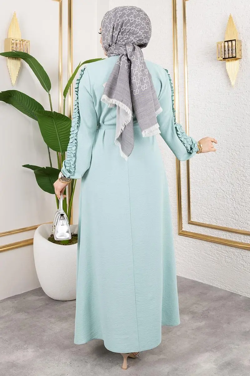 Kolları Fırfır Detaylı Elbise Mint-detail