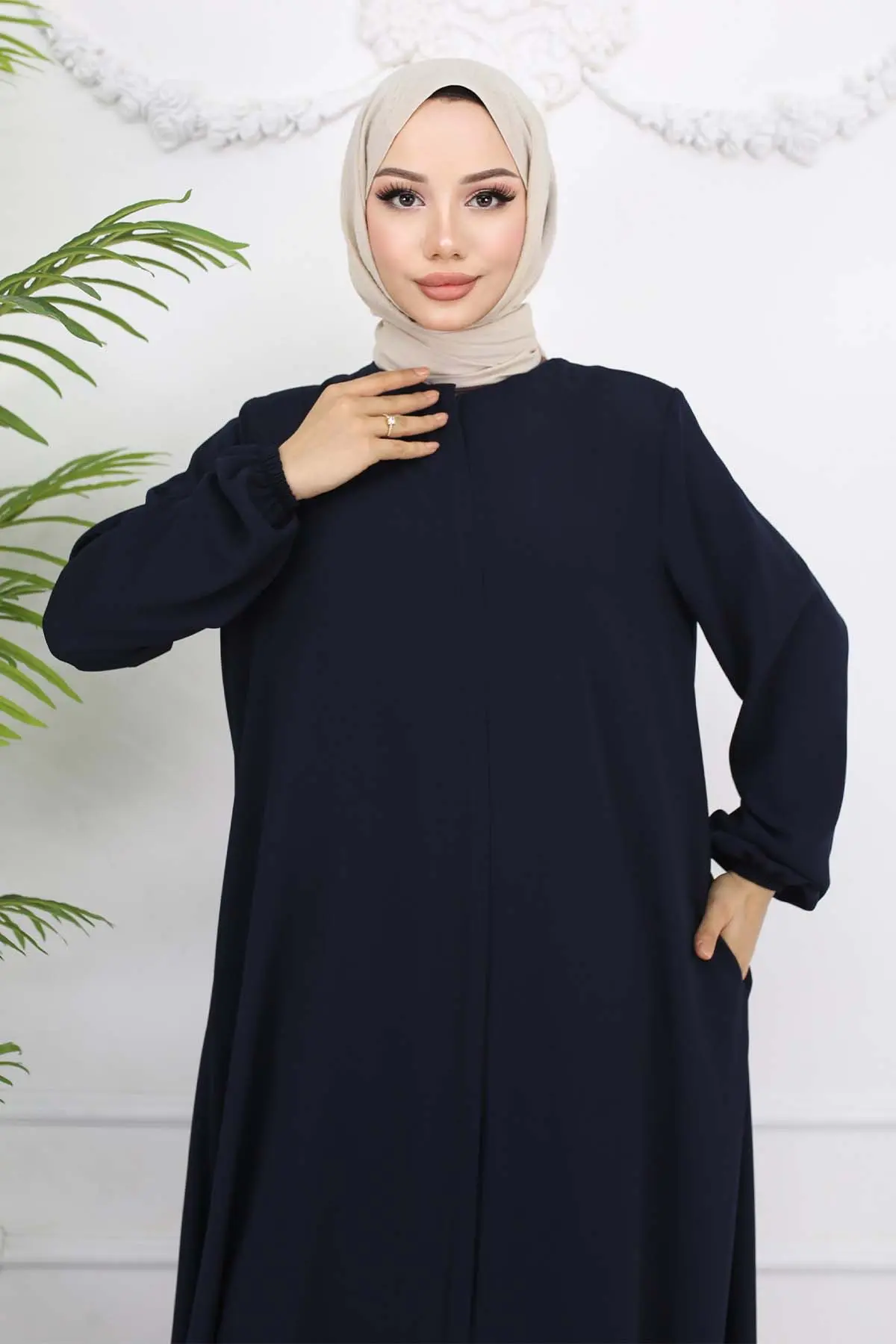 Kolları Lastikli Gizli Fermuarlı Ferace Lacivert 1002-detail