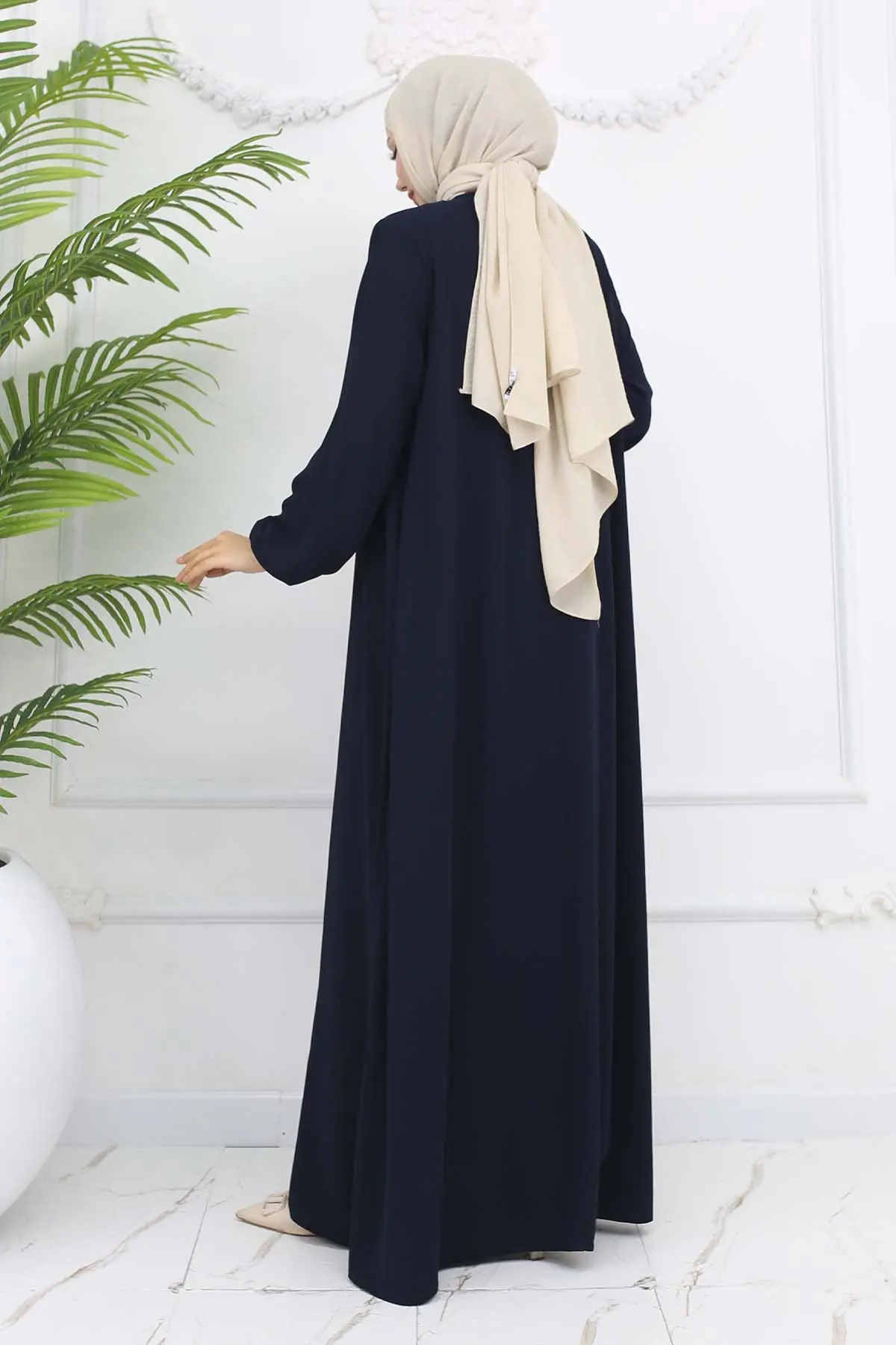 Kolları Lastikli Gizli Fermuarlı Ferace Lacivert 1002-detail