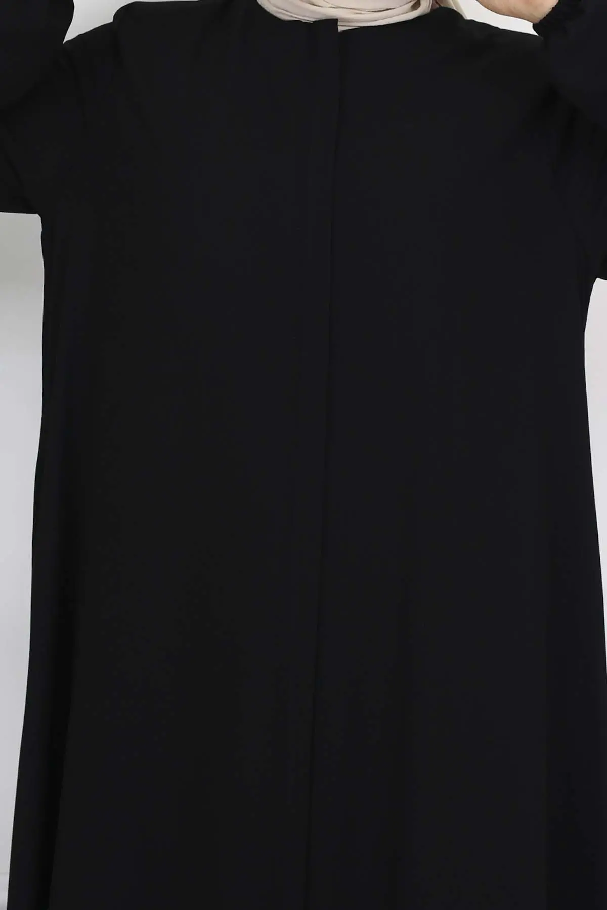 Kolları Lastikli Gizli Fermuarlı Ferace Siyah 1002-detail
