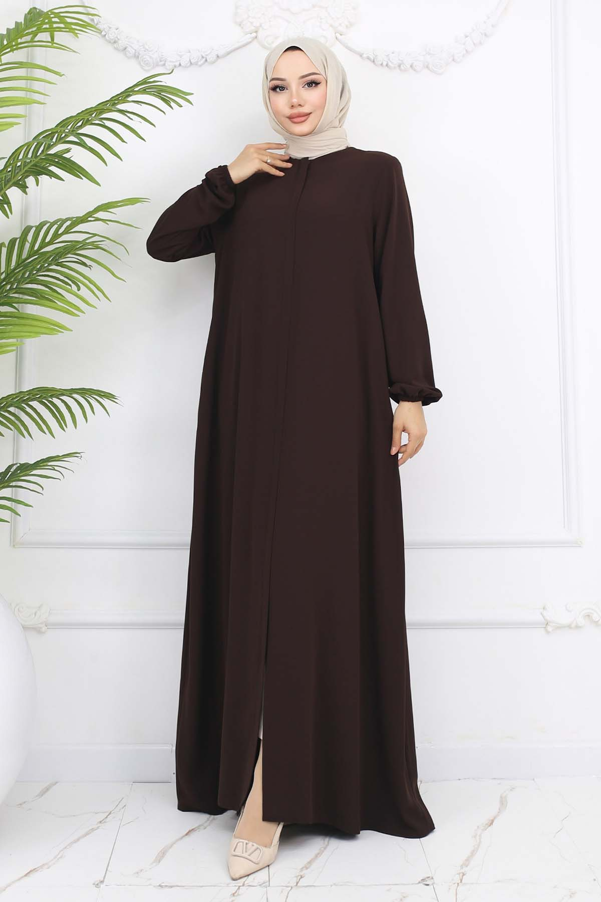 Elastic Sleeves Hidden Zipper Abaya