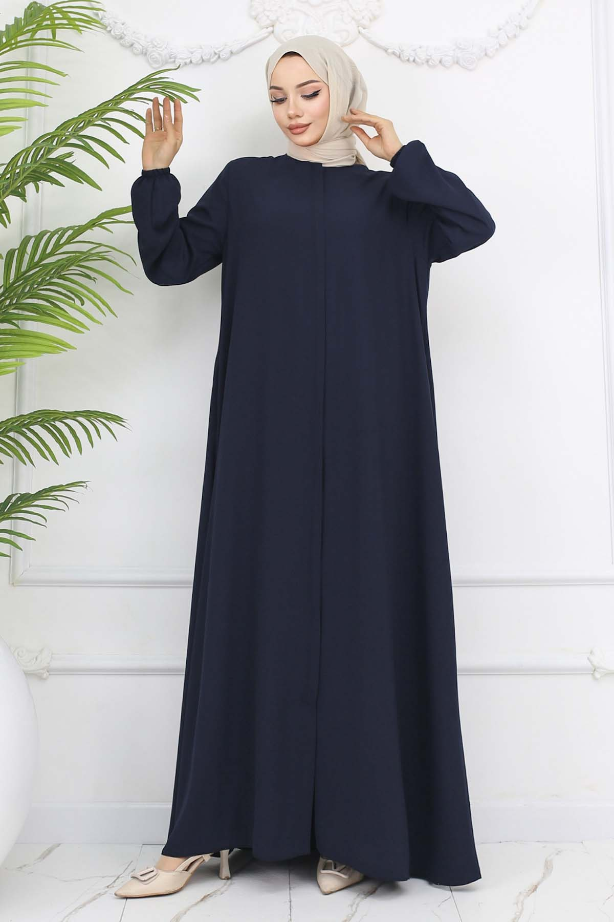 Elastic Sleeves Hidden Zipper Abaya