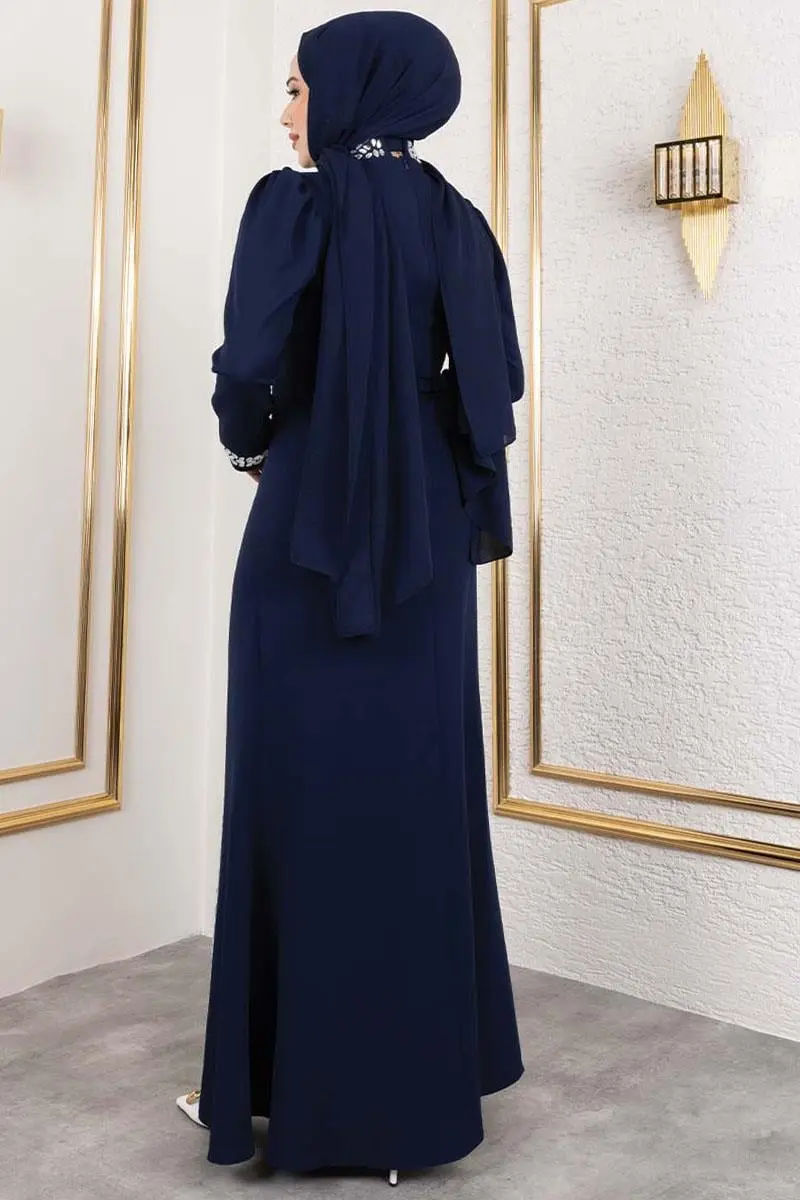 Kolları Ve Önü Taş Detaylı Krep Abiye-detail