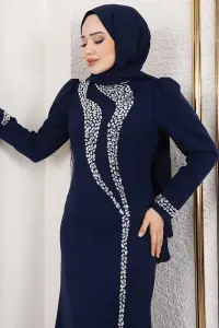 Kolları Ve Önü Taş Detaylı Krep Abiye