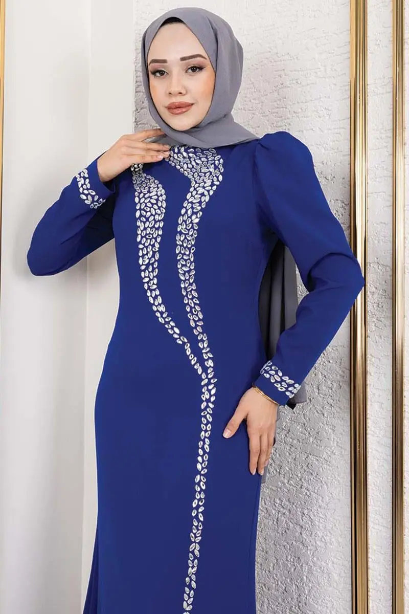 Kolları Ve Önü Taş Detaylı Krep Abiye-detail