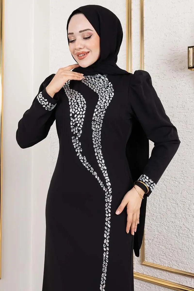 Kolları Ve Önü Taş Detaylı Krep Abiye-detail