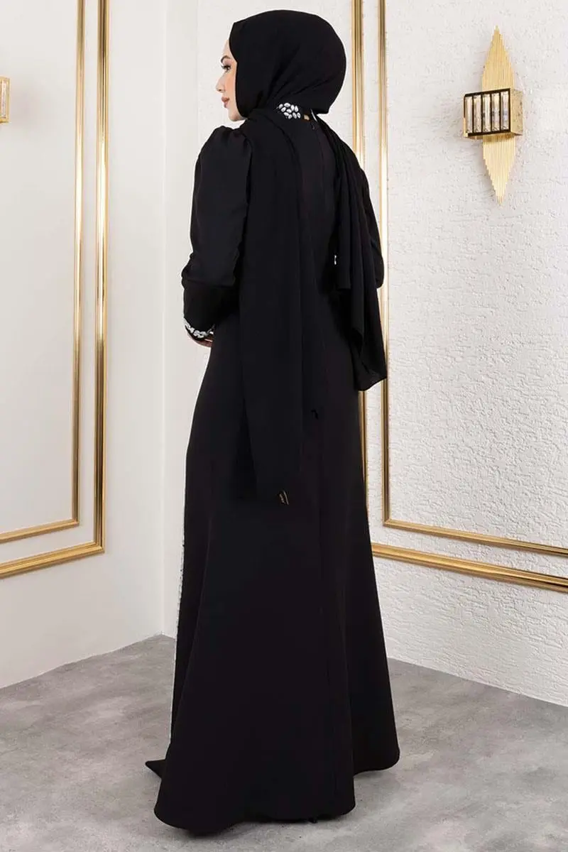 Kolları Ve Önü Taş Detaylı Krep Abiye-detail