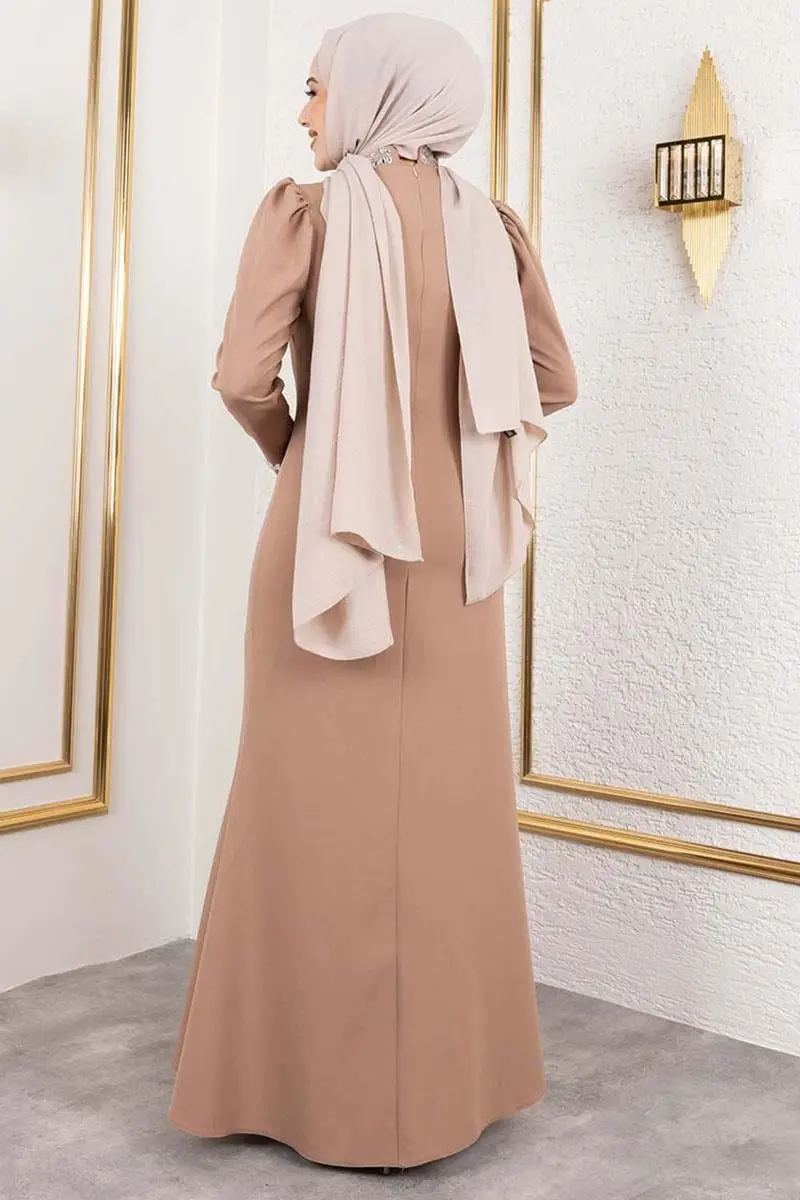 Kolları Ve Önü Taş Detaylı Krep Abiye-detail