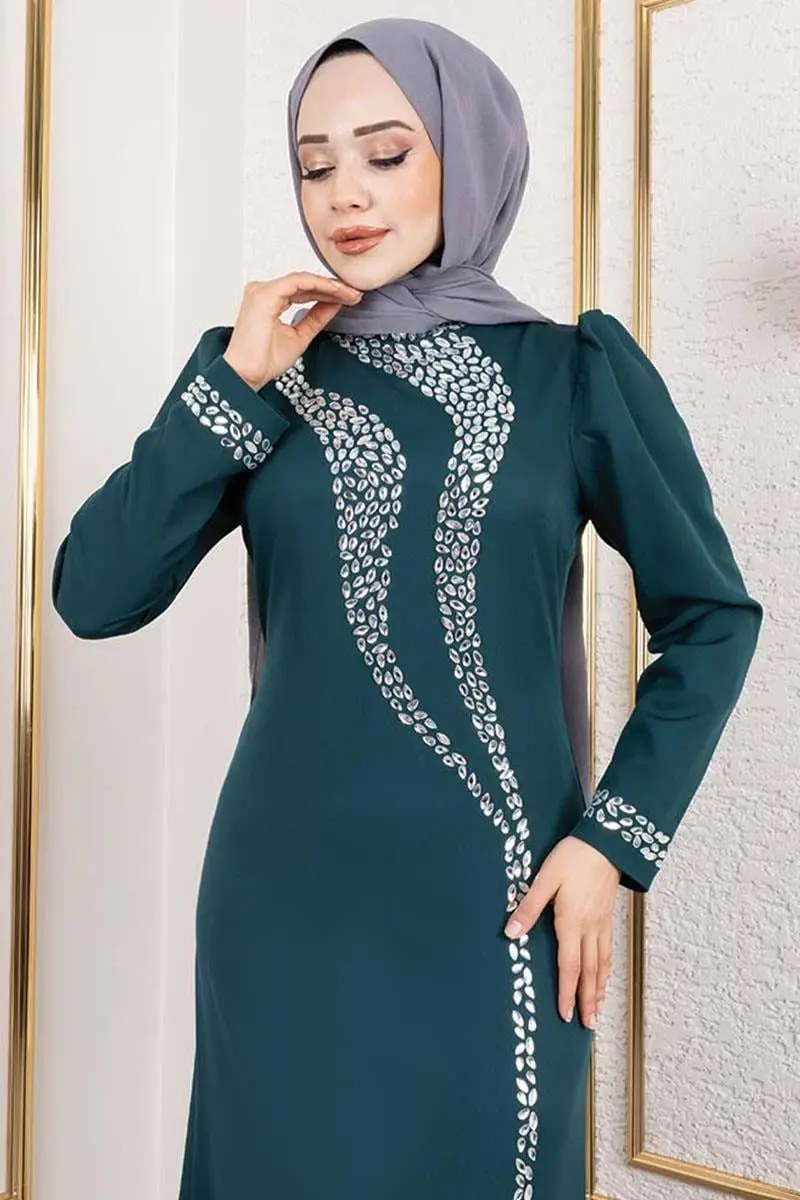 Kolları Ve Önü Taş Detaylı Krep Abiye-detail