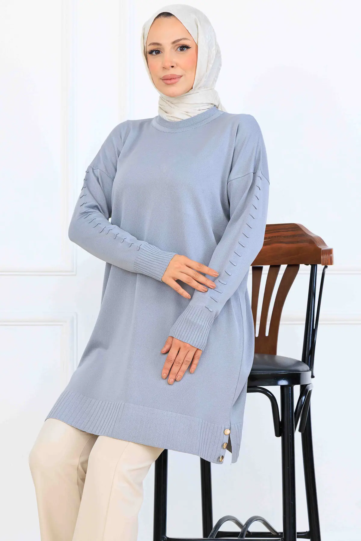 Kolu Desenli Merserize Tunik-detail