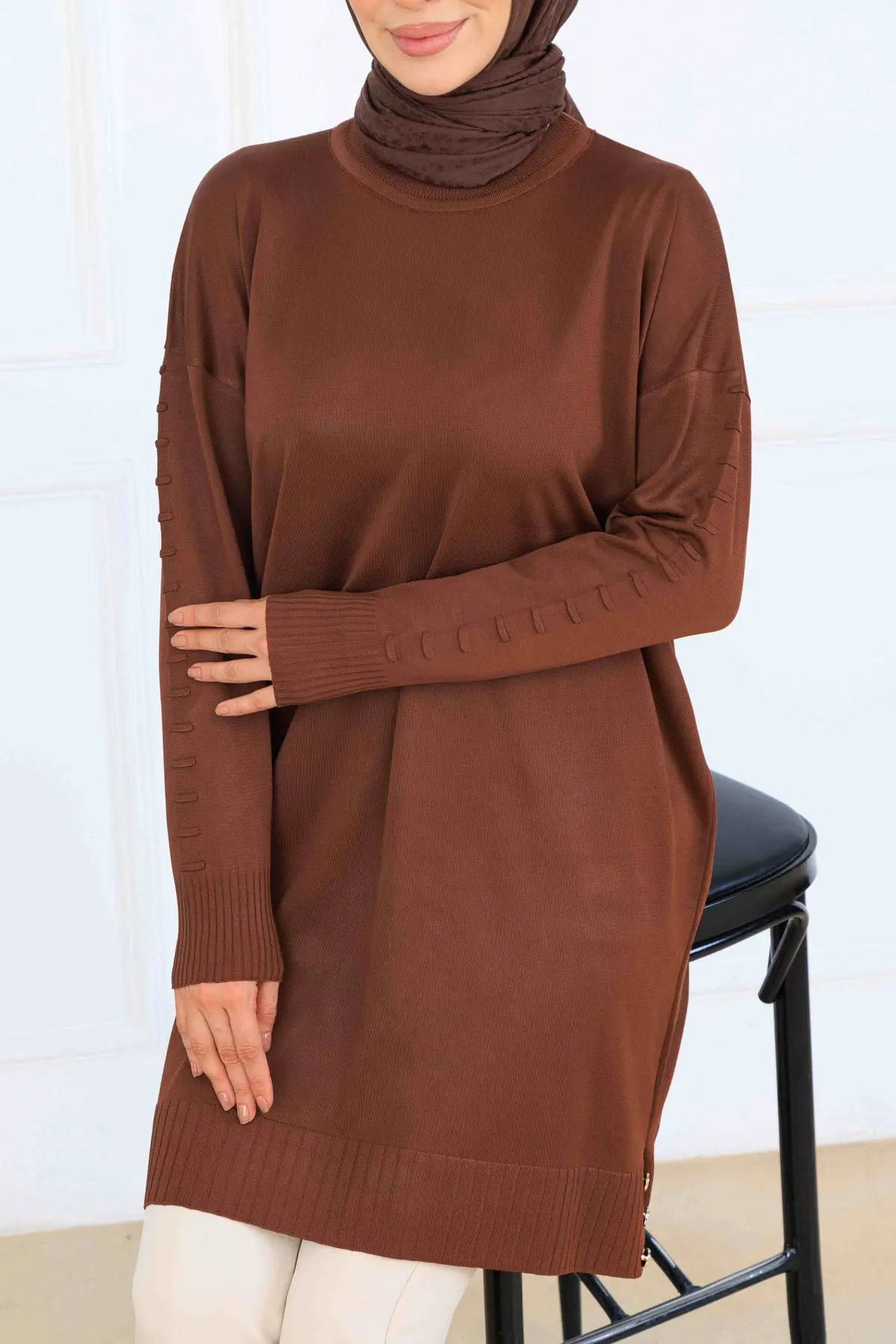 Kolu Desenli Merserize Tunik-detail