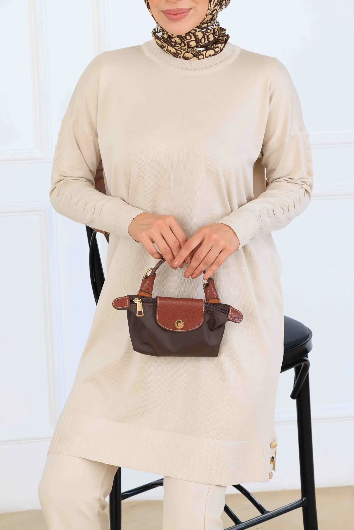 Kolu Desenli Merserize Tunik-detail