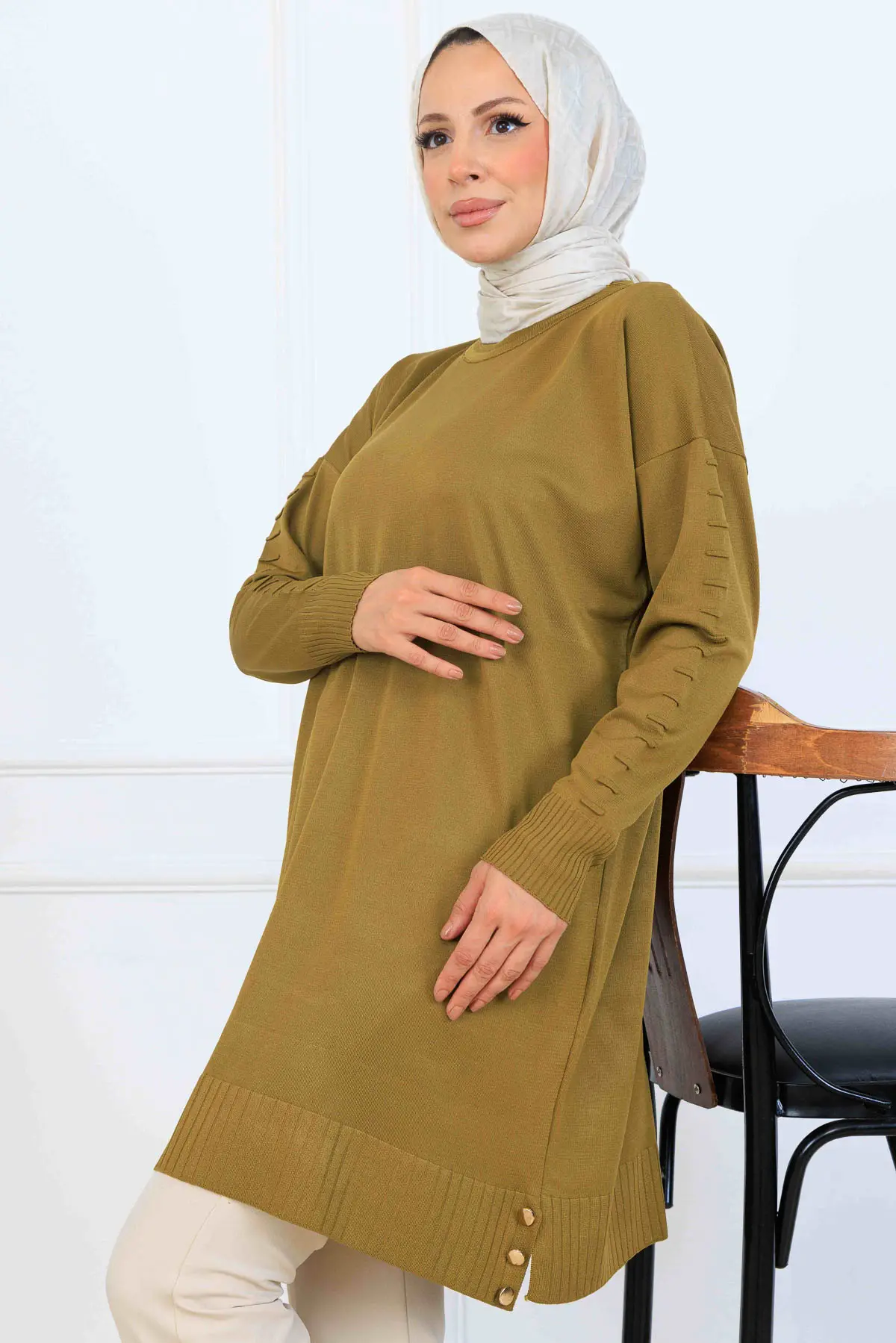 Kolu Desenli Merserize Tunik-detail