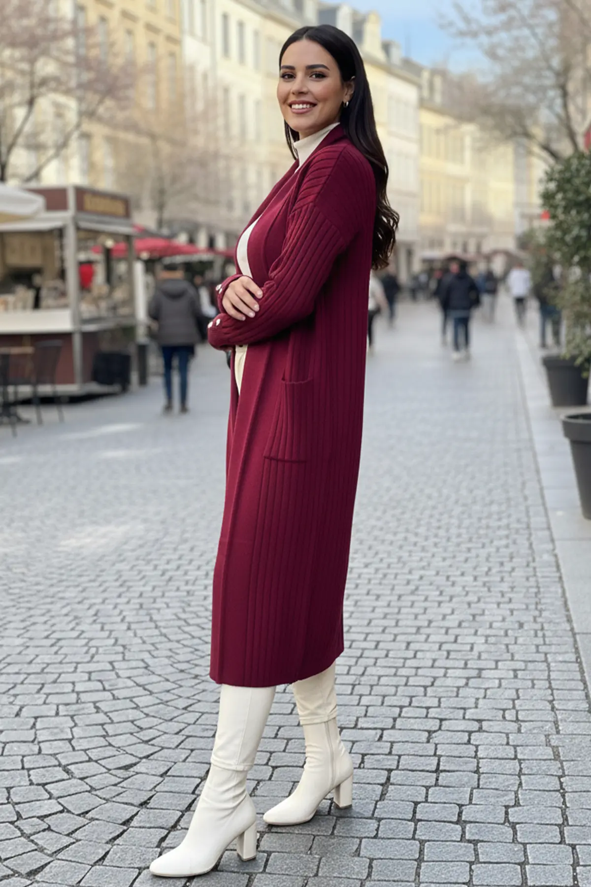 Kolu Düğmeli Fitilli Triko Hırka-detail