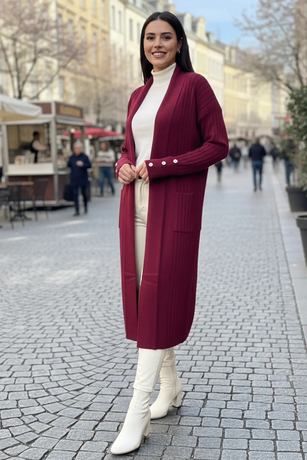 Kolu Düğmeli Fitilli Triko Hırka-detail