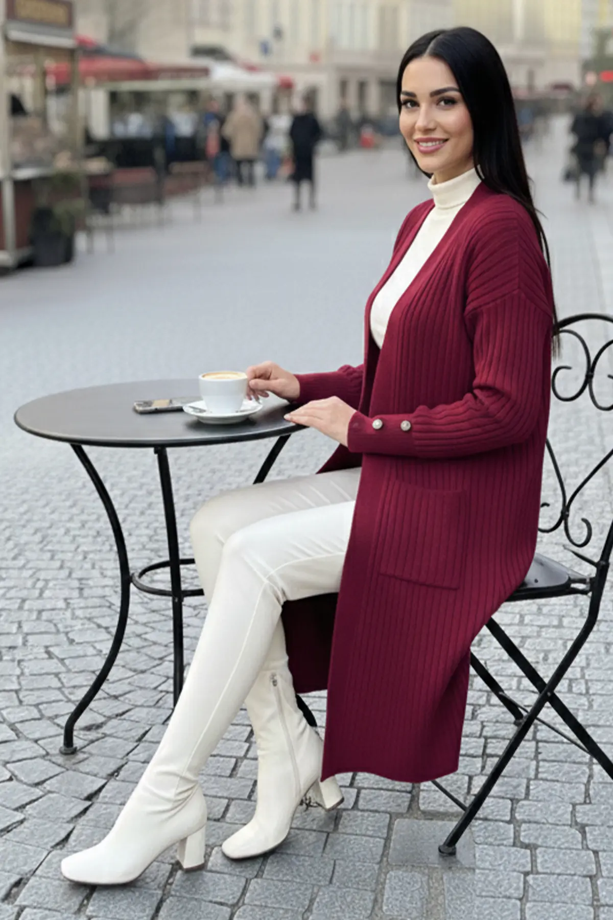 Kolu Düğmeli Fitilli Triko Hırka-detail