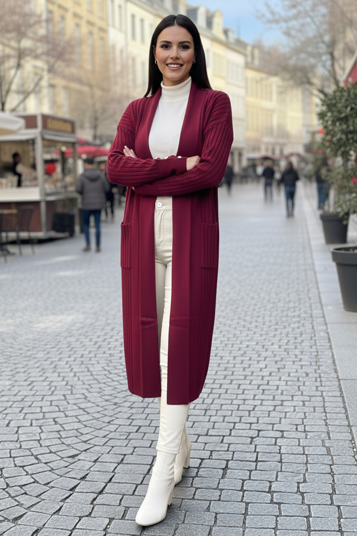 Kolu Düğmeli Fitilli Triko Hırka