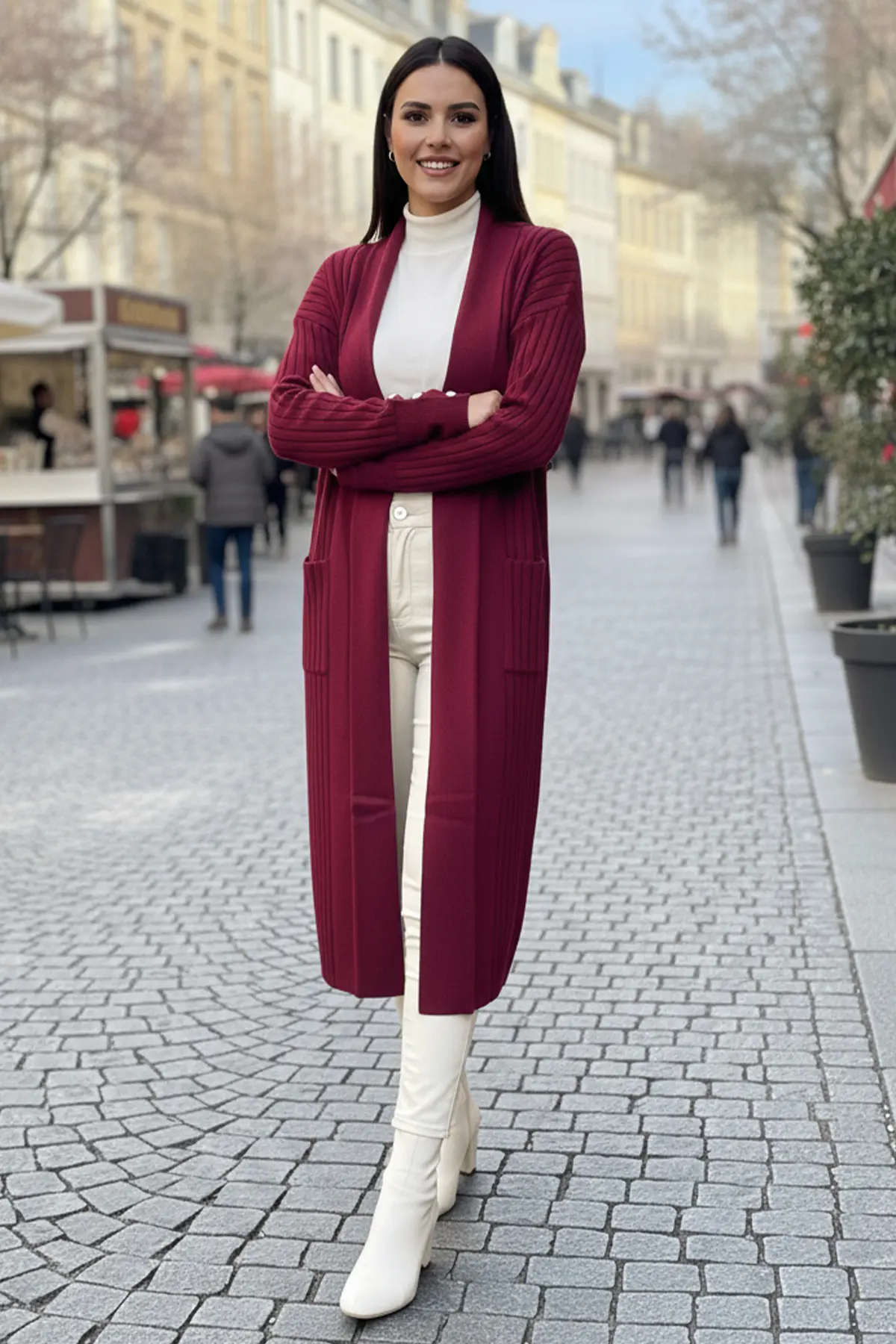 Kolu Düğmeli Fitilli Triko Hırka