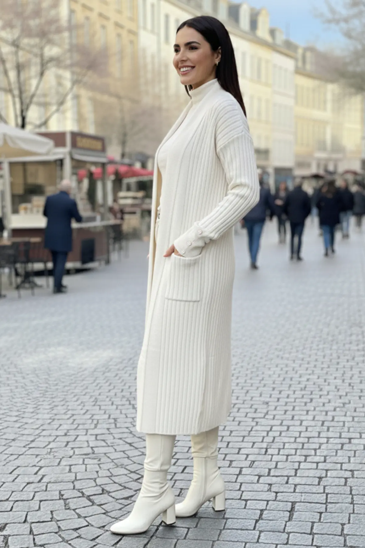 Kolu Düğmeli Fitilli Triko Hırka-detail