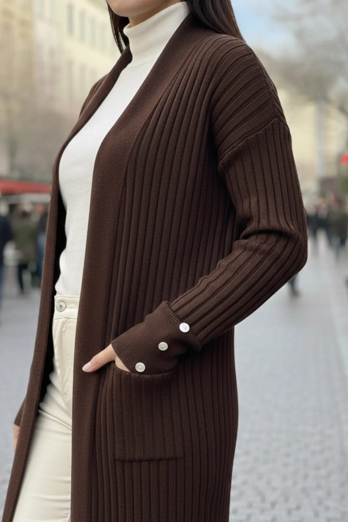 Kolu Düğmeli Fitilli Triko Hırka-detail