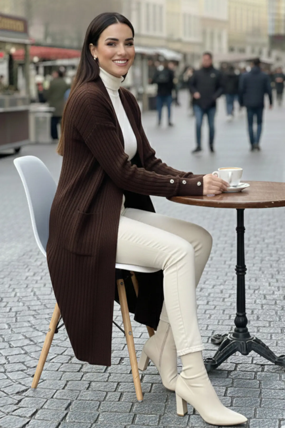 Kolu Düğmeli Fitilli Triko Hırka-detail