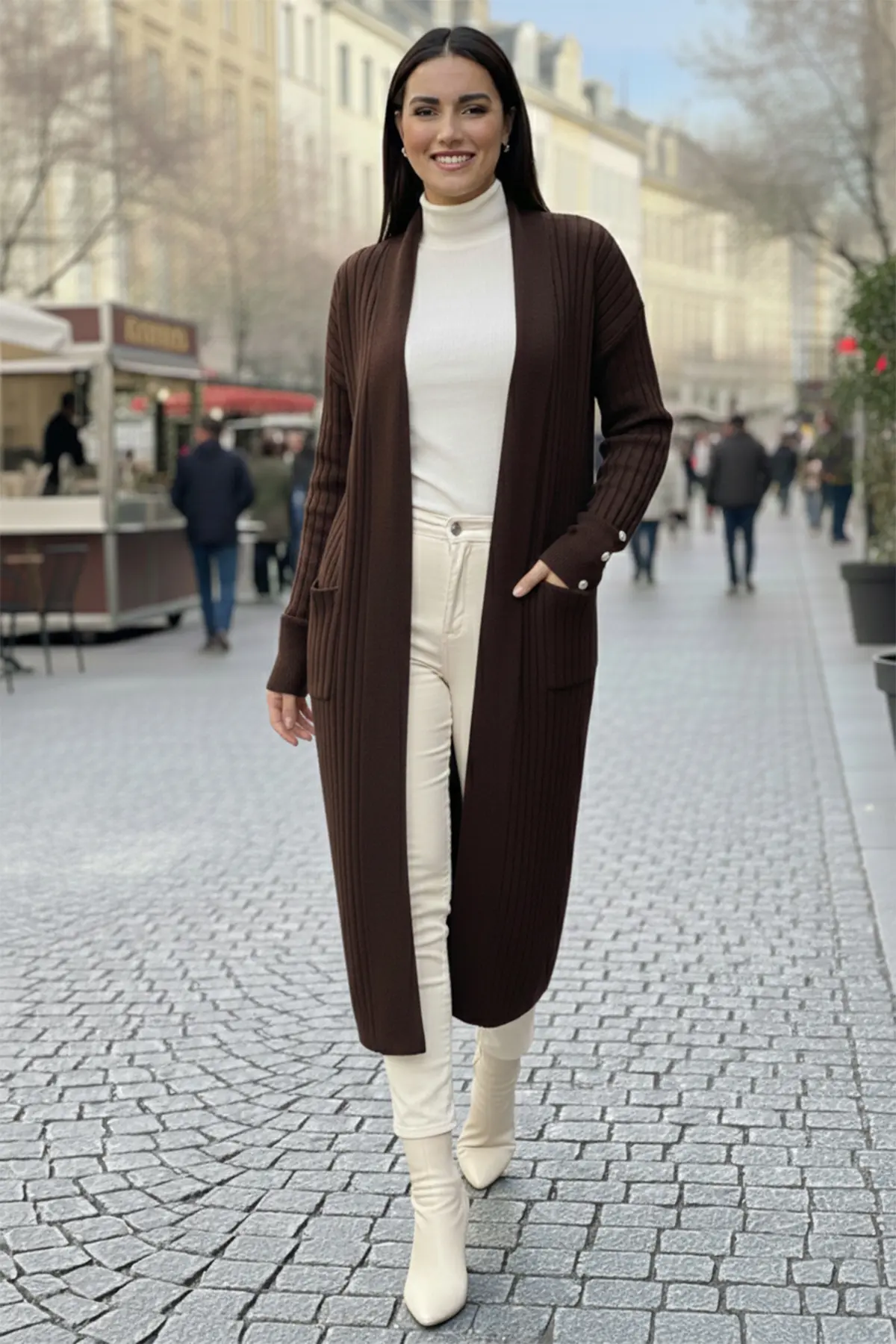 Kolu Düğmeli Fitilli Triko Hırka-detail