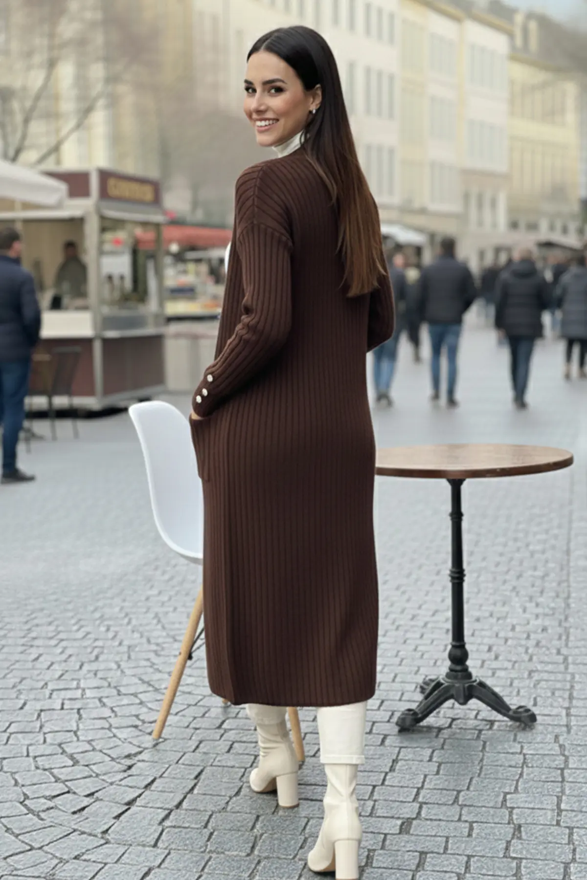 Kolu Düğmeli Fitilli Triko Hırka-detail