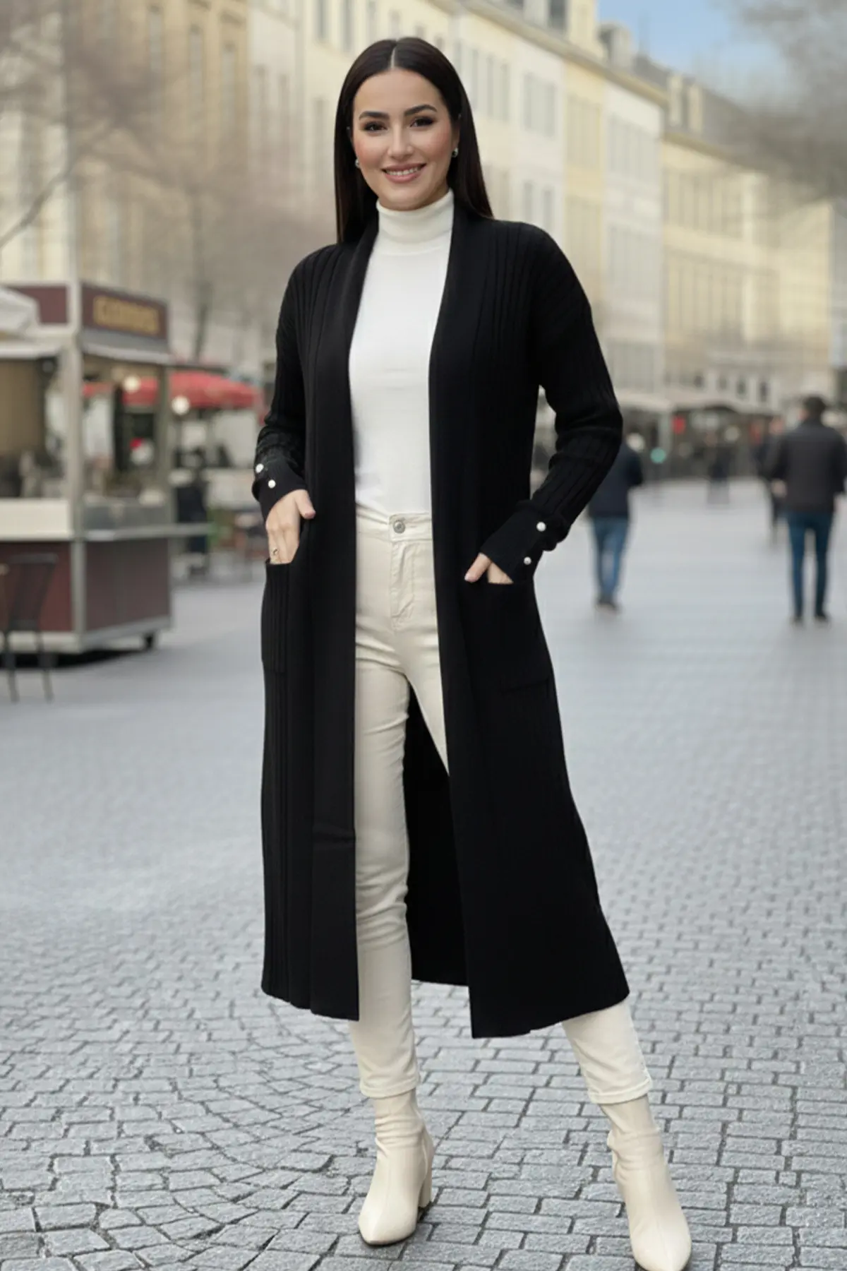 Kolu Düğmeli Fitilli Triko Hırka-detail