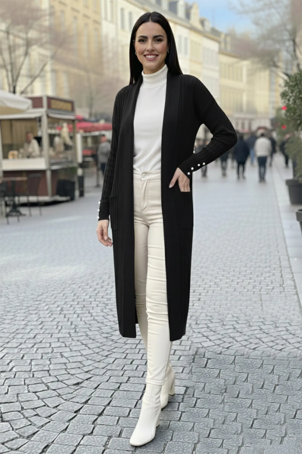 Kolu Düğmeli Fitilli Triko Hırka-detail