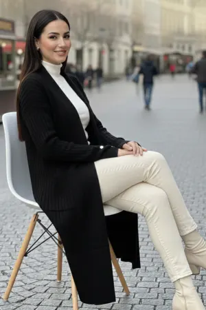 Buttoned Sleeve Ribbed Knit Cardigan