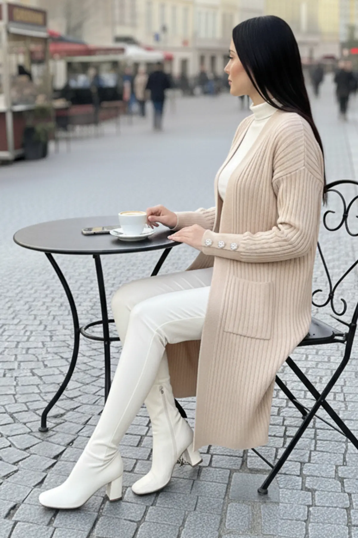 Kolu Düğmeli Fitilli Triko Hırka-detail