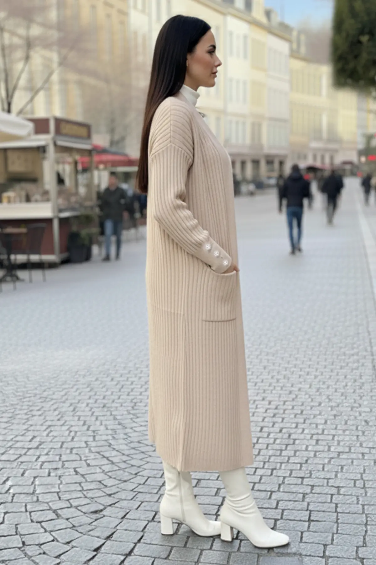 Kolu Düğmeli Fitilli Triko Hırka-detail