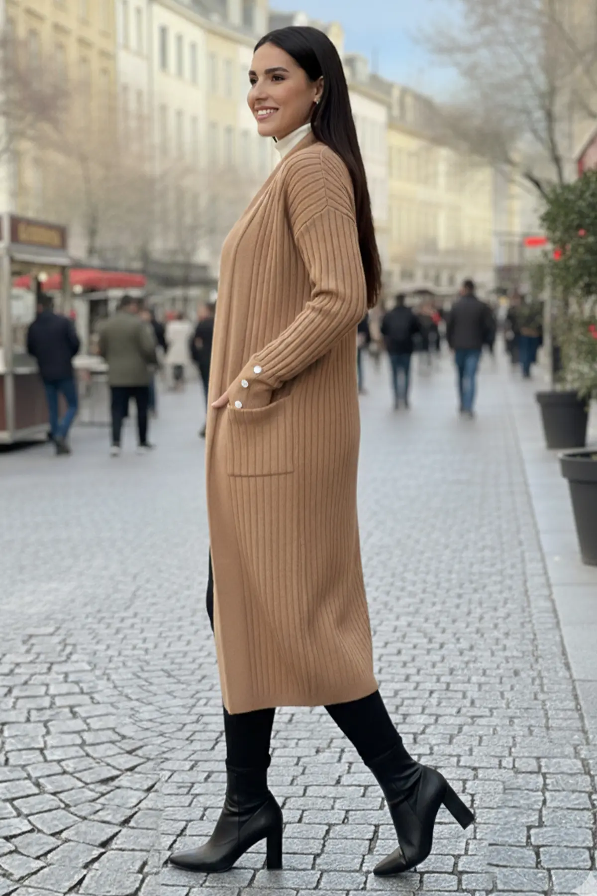 Kolu Düğmeli Fitilli Triko Hırka-detail