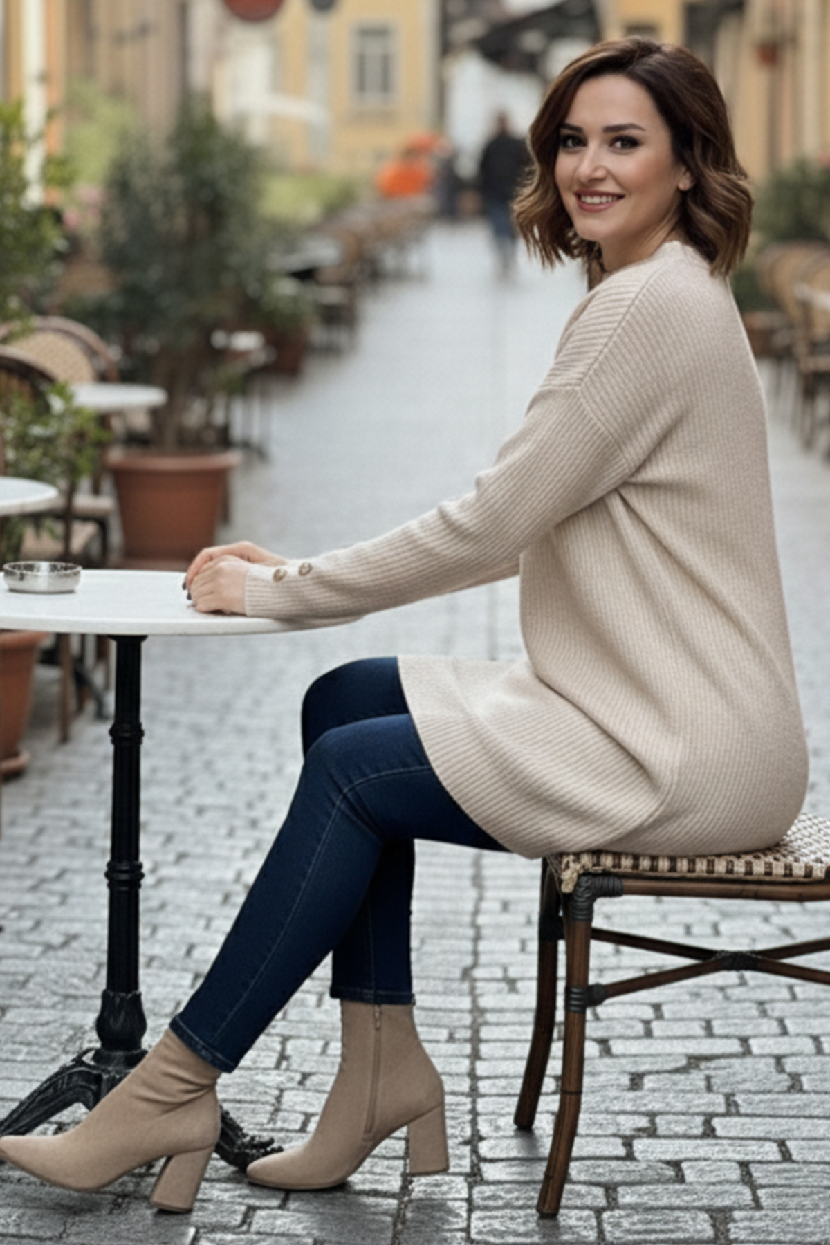 Buttoned Sleeve Knitted Sweater