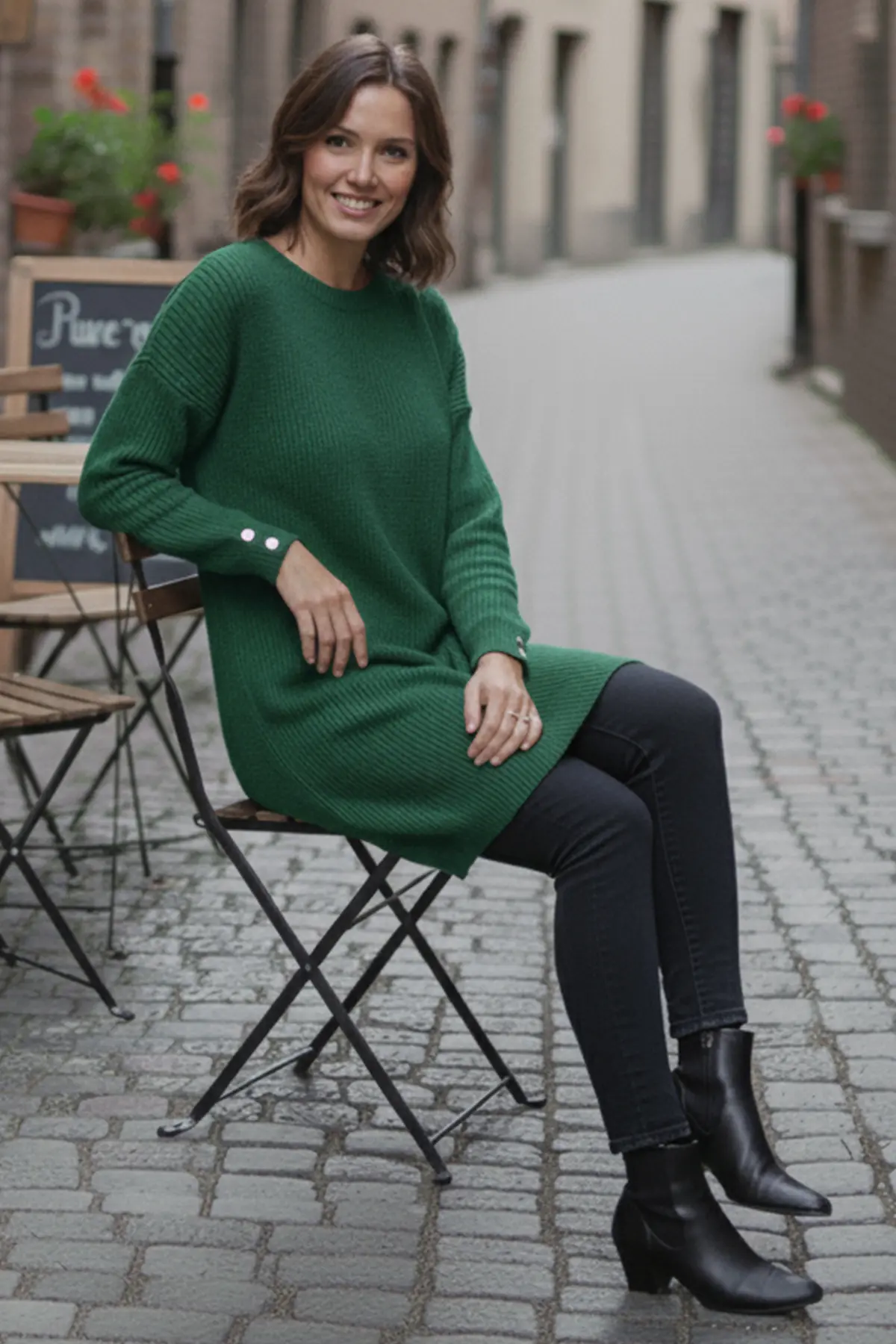 Buttoned Sleeve Knitted Sweater