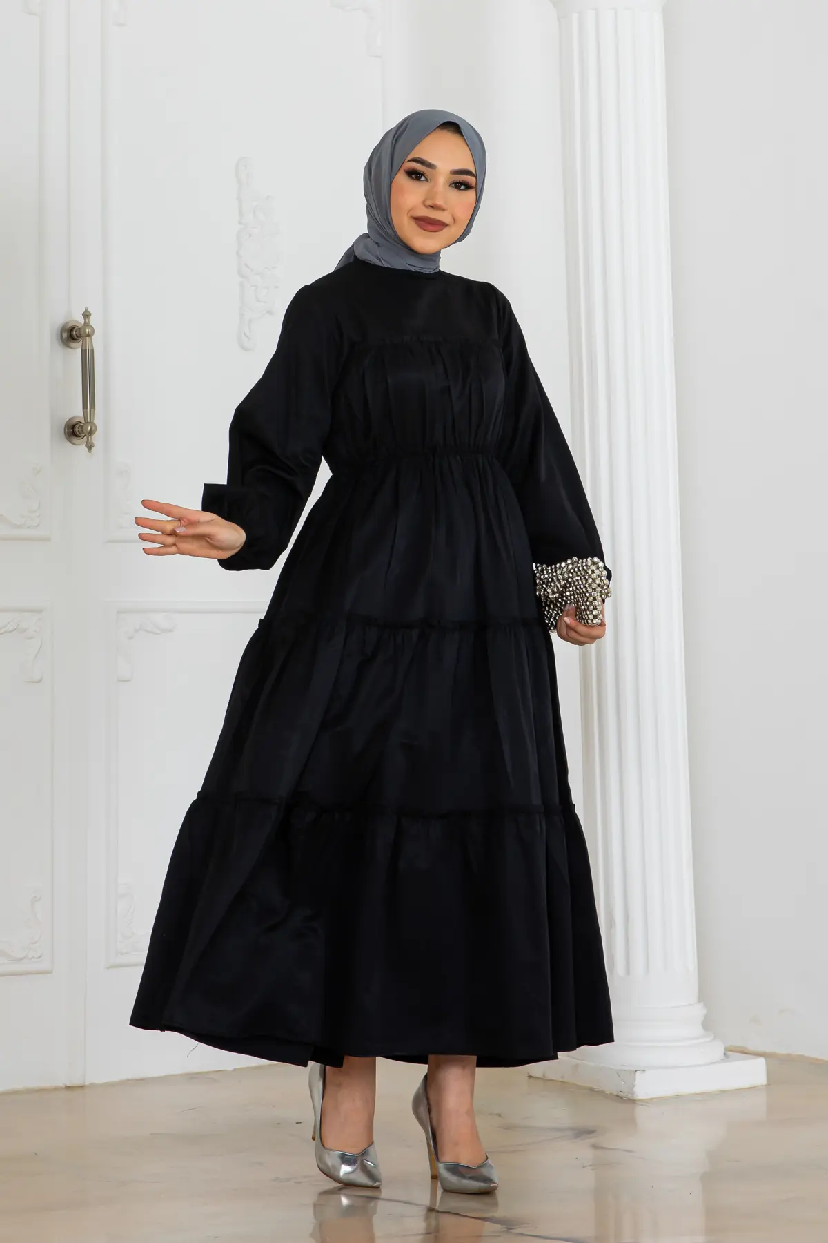 Kolu Lastikli Tesettür Elbise-detail