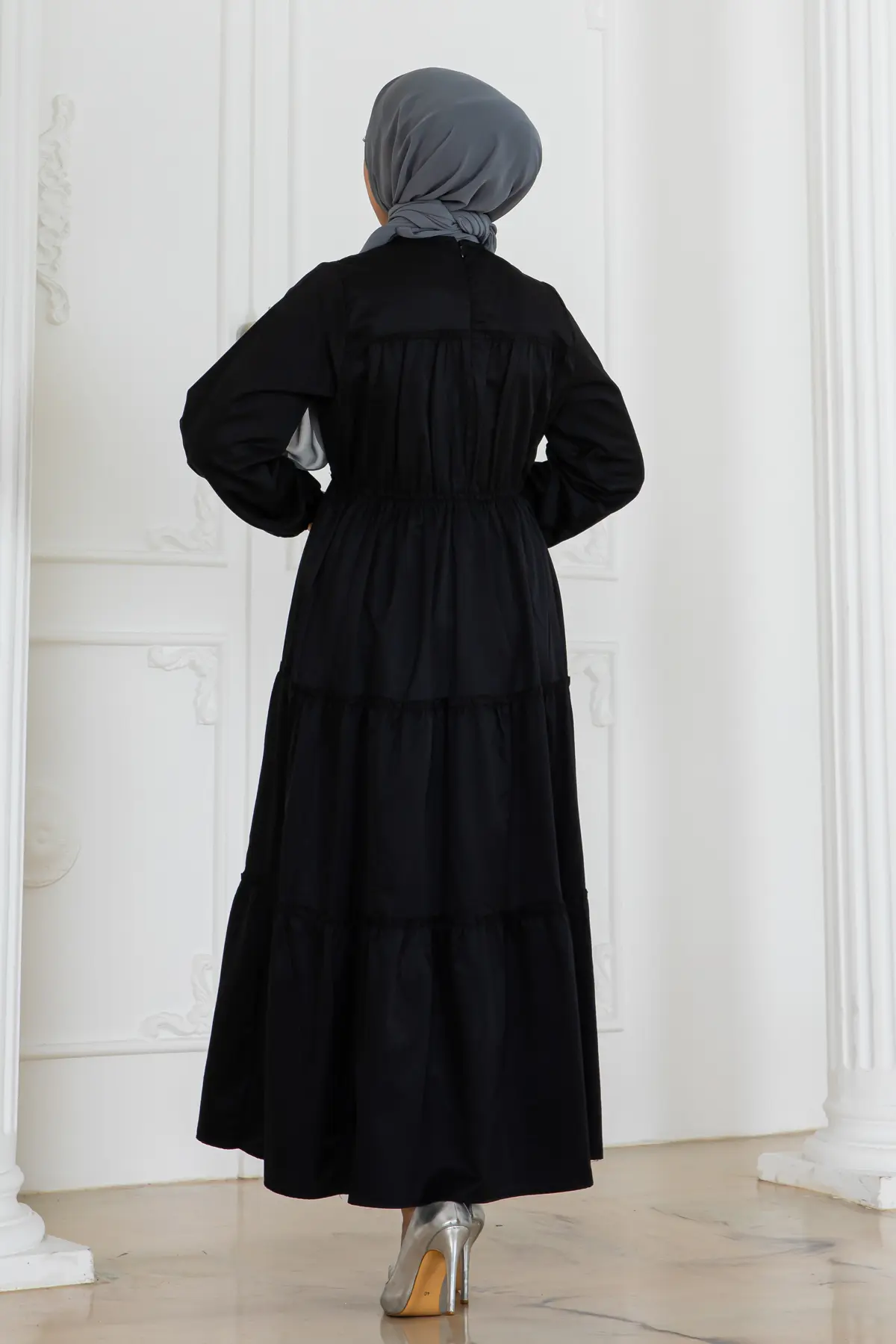 Kolu Lastikli Tesettür Elbise-detail