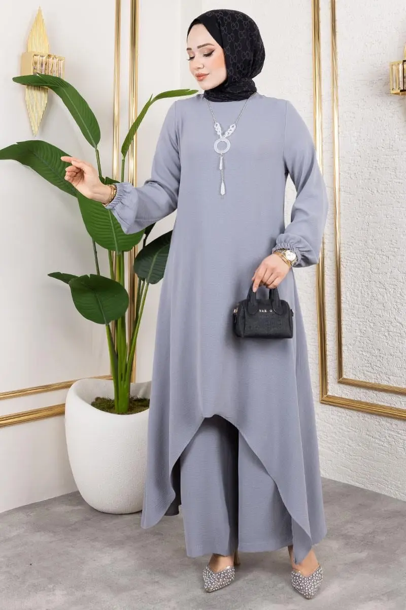 Kolyeli Asimetrik Takım Gri-detail