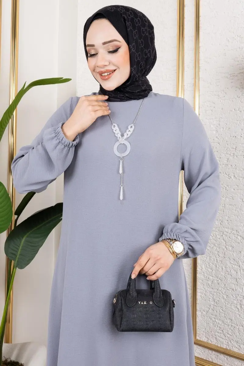 Kolyeli Asimetrik Takım Gri-detail