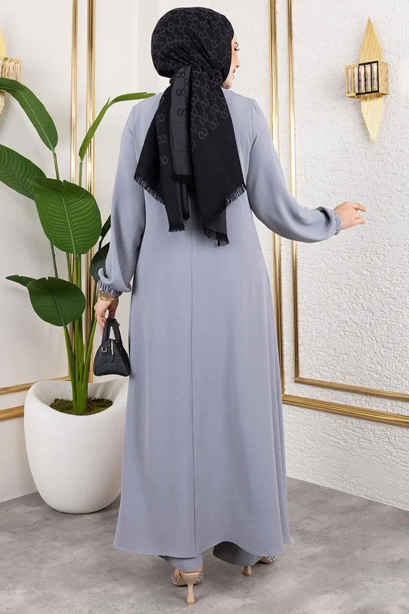 Kolyeli Asimetrik Takım Gri-detail