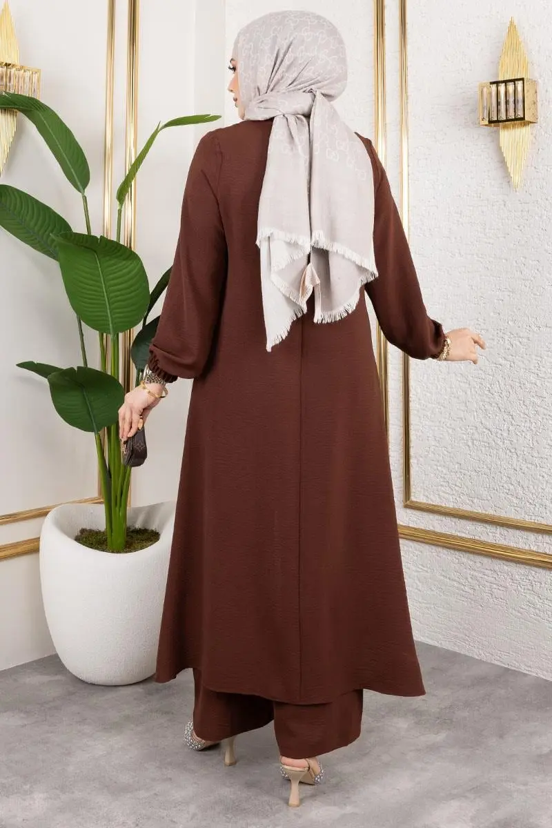 Kolyeli Asimetrik Takım Kahverengi-detail