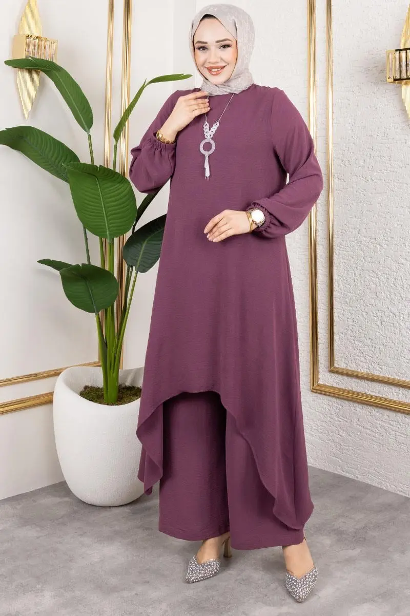 Kolyeli Asimetrik Takım Mürdüm-detail