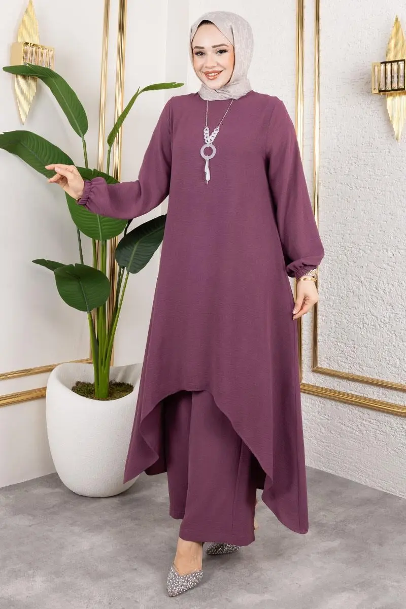 Kolyeli Asimetrik Takım Mürdüm-detail