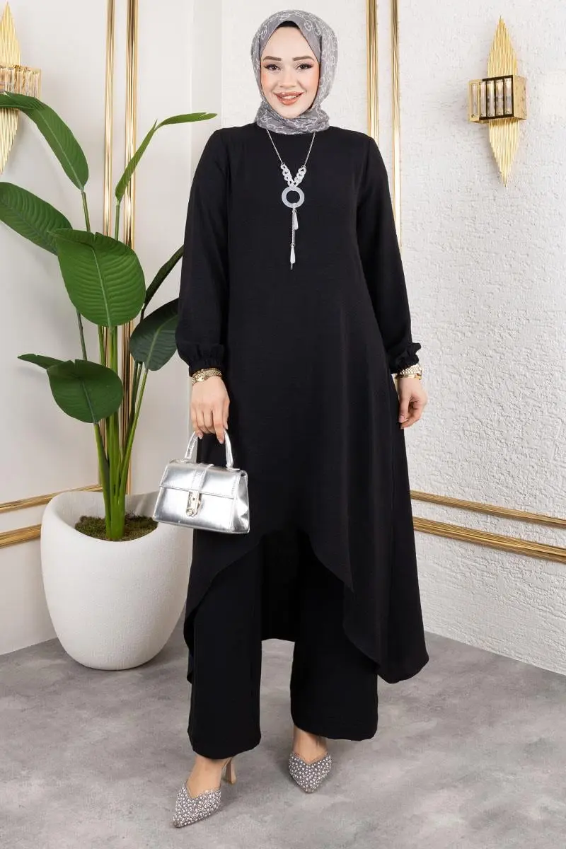 Kolyeli Asimetrik Takım Siyah-detail