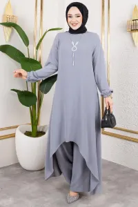 Kolyeli Asimetrik Takım Gri